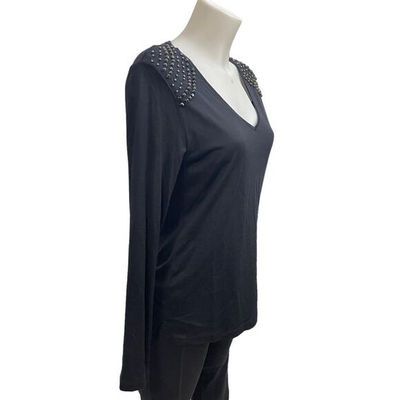 GERARD DAREL Womens‎ Vneck silk Longsleeve studded shoulder ssize 3 / small? - Picture 3 of 9